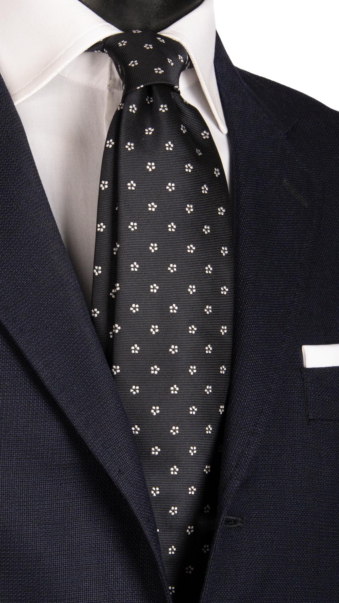 Cravatta da Cerimonia di Seta Blu a Fiori Bianchi Made in Italy Graffeo Cravatte
