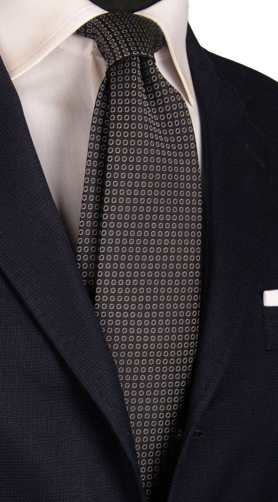 Cravatta da Cerimonia di Seta Blu a Pois Grigio Argento CY6806 Made in Italy Graffeo Cravatte