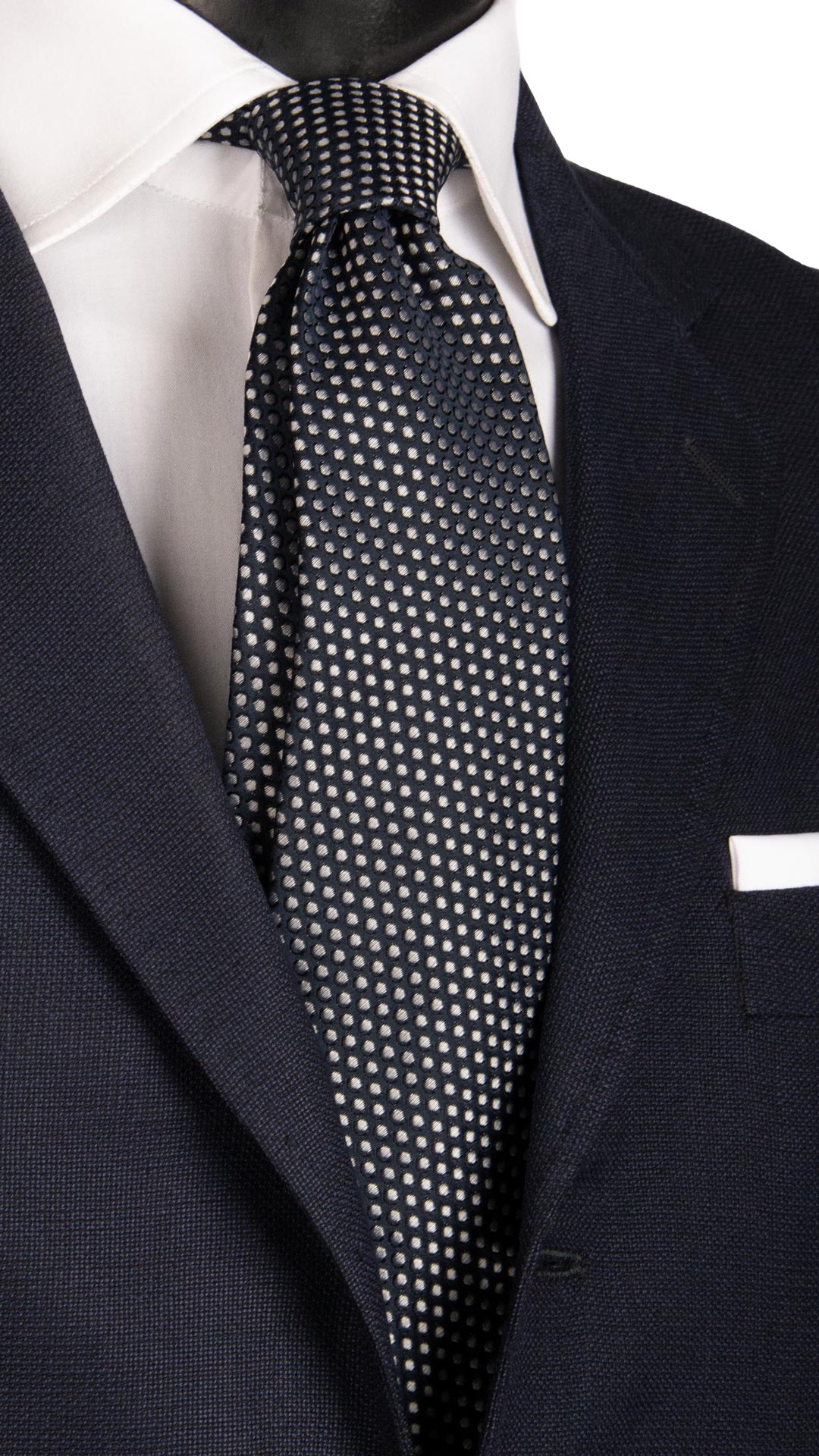 Cravatta da Cerimonia di Seta Blu a Pois Grigio Argento CY6664 Made in Italy Graffeo Cravatte