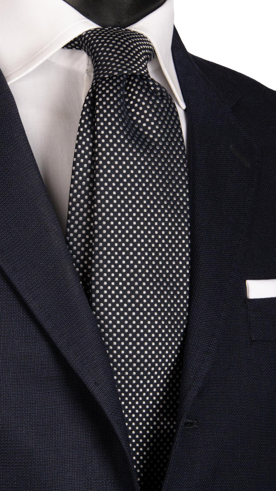 Cravatta da Cerimonia di Seta Blu a Pois Grigio Argento CY6676 Made in Italy Graffeo Cravatte