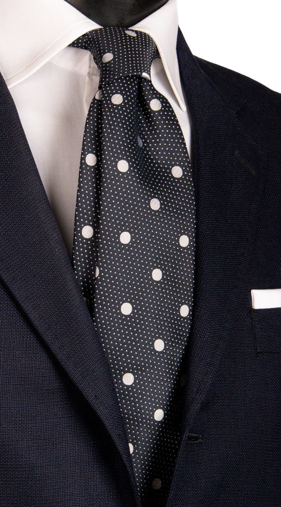 Cravatta da Cerimonia di Seta Blu a Pois Grigio Argento Made in Italy Graffeo Cravatte