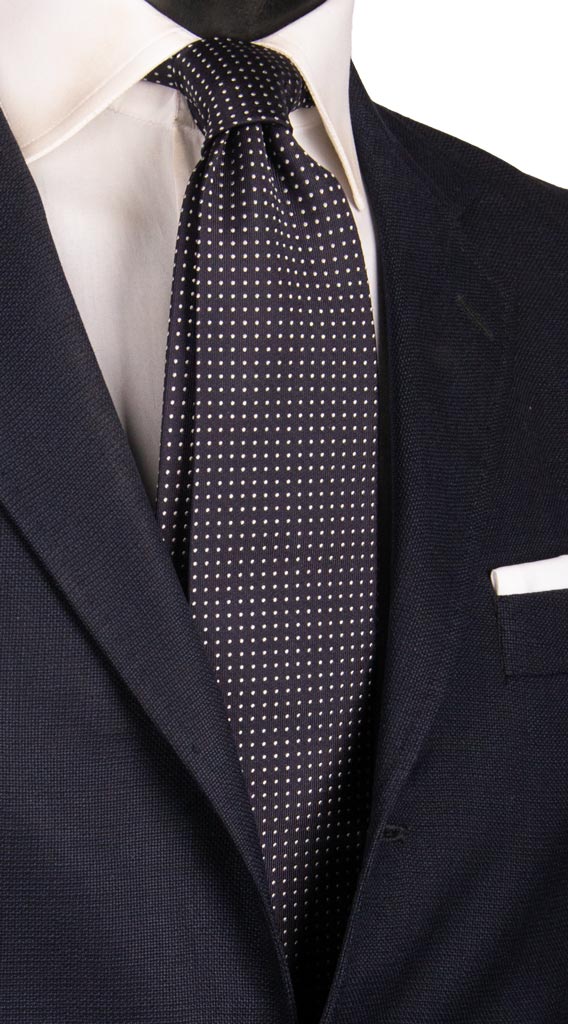 Cravatta da Cerimonia di Seta Blu a Pois Grigio Argento CY6923 Made in Italy Graffeo Cravatte