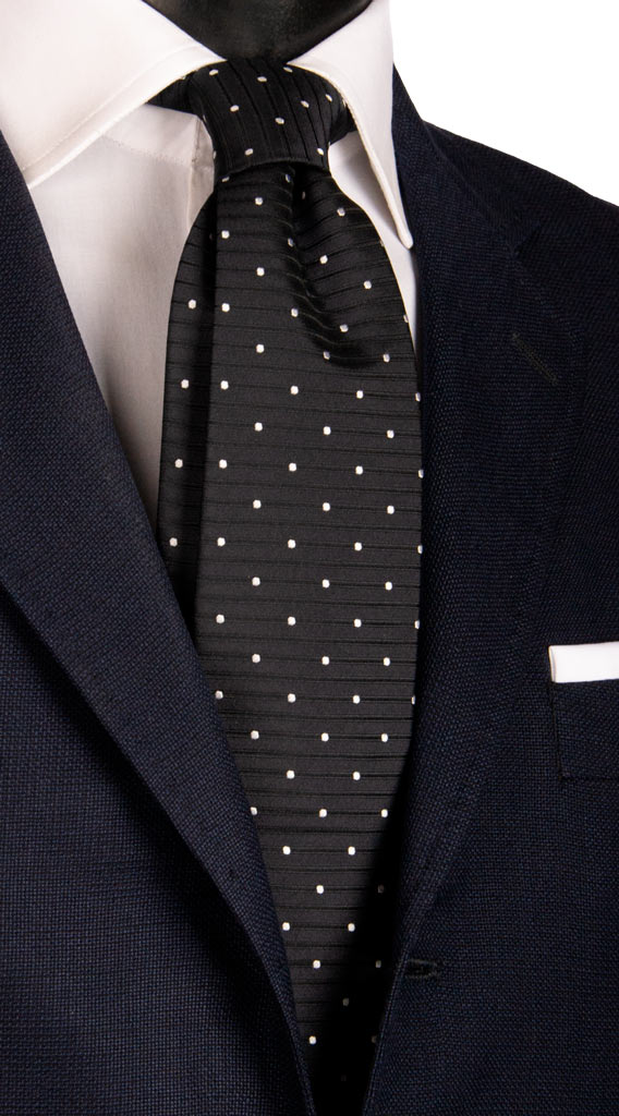 Cravatta da Cerimonia di Seta Blu a Pois Grigio Argento con Righe Orizzontali Made in Italy Graffeo Cravatte
