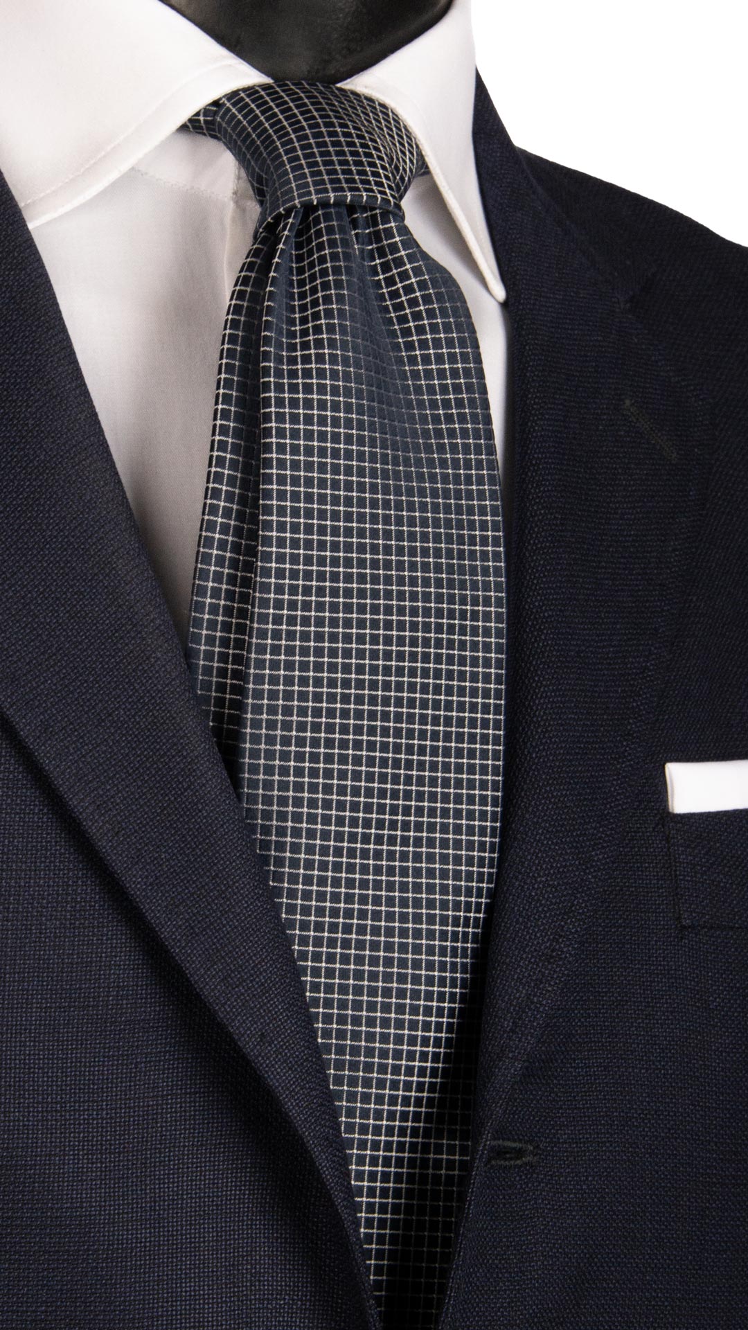 Cravatta da Cerimonia di Seta Blu a Quadri Grigio Argento CY6663 Made in Italy Graffeo Cravatte