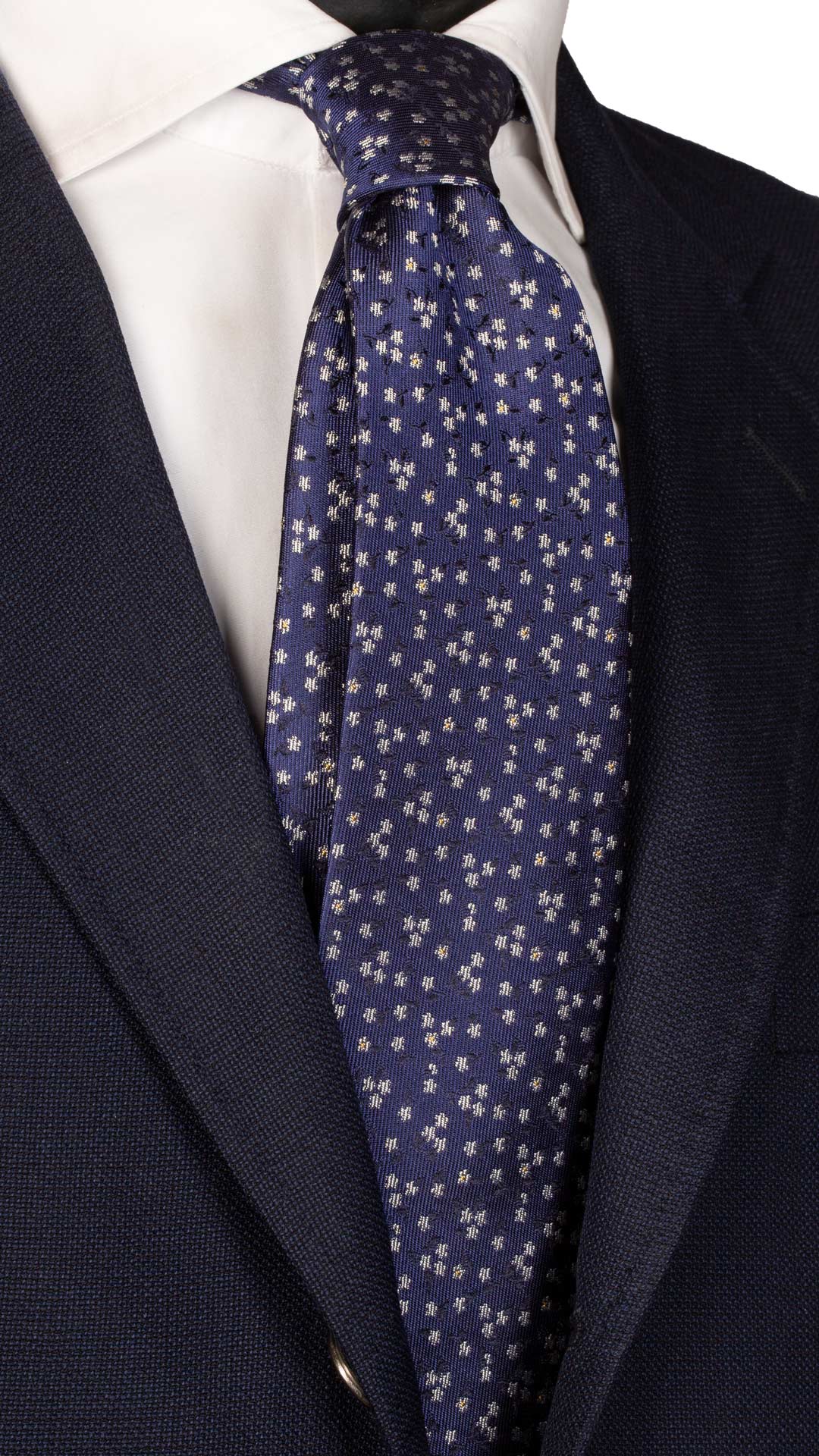 Cravatta da Cerimonia di Seta Bluette a Fiori Bianco Giallo Made in italy Graffeo Cravatte