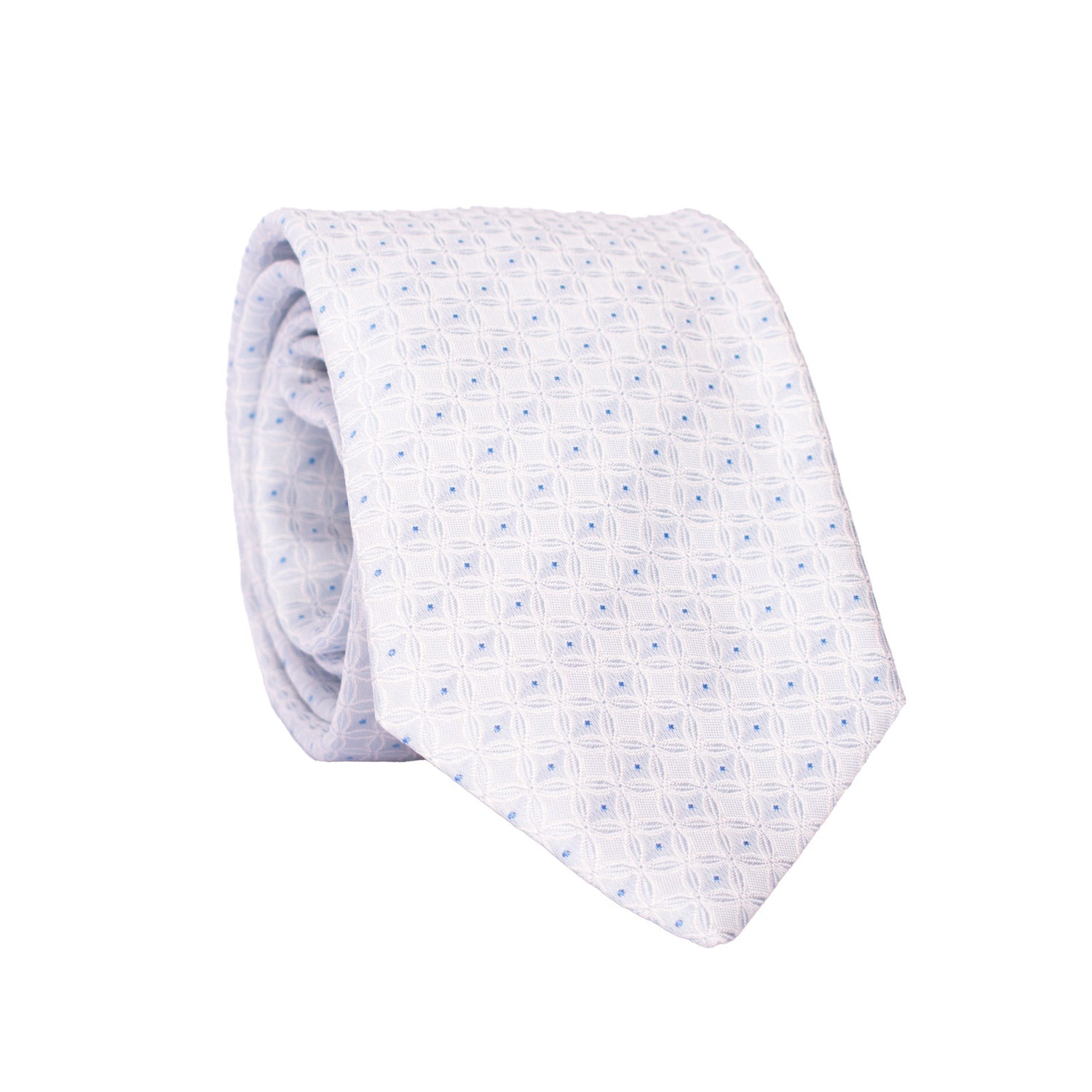 Cravatta da Cerimonia di Seta Color Ghiaccio Fantasia Bianca Bluette Made in Italy Graffeo Cravatte Arrotolata