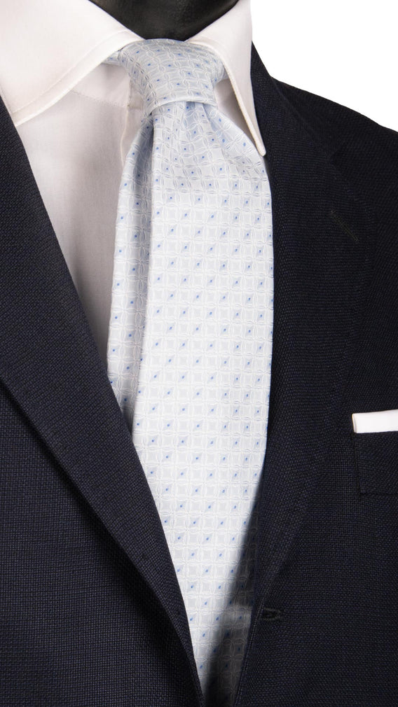 Cravatta da Cerimonia di Seta Color Ghiaccio Fantasia Bianca Bluette Made in Italy Graffeo Cravatte