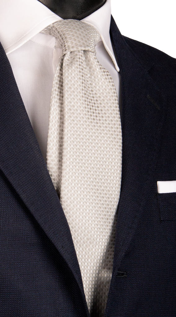 Cravatta da Cerimonia di Seta Fantasia Bianco Perla Grigio Argento Made in Italy Graffeo Cravatte