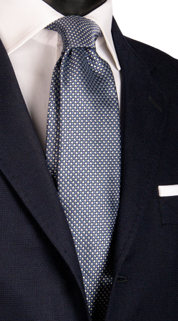 Cravatta da Cerimonia di Seta Fantasia Blu Avio Grigio Argento Made in Italy Graffeo Cravatte