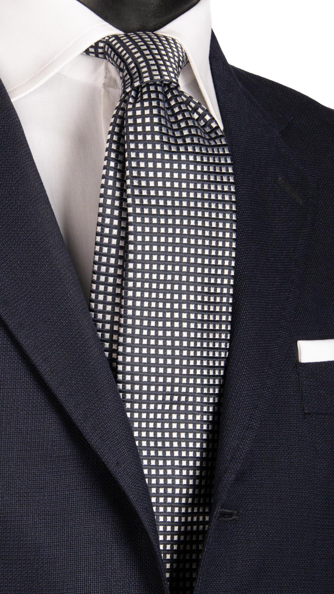 Cravatta da Cerimonia di Seta Fantasia Blu Grigio Argento CY6661 Made in Italy Graffeo Cravatte