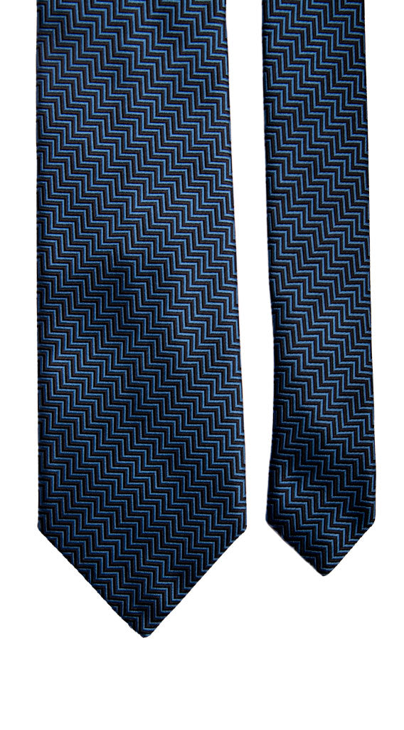 Cravatta da Cerimonia di Seta Fantasia Lisca di Pesce Bluette Blu Made in Italy Graffeo Cravatte Pala