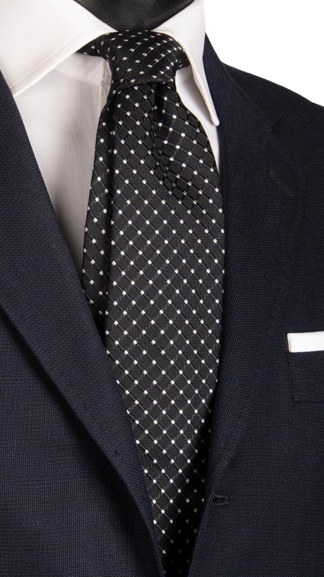 Cravatta da Cerimonia di Seta Fantasia a Quadri Blu Grigio Argento Made in Italy Graffeo Cravatte