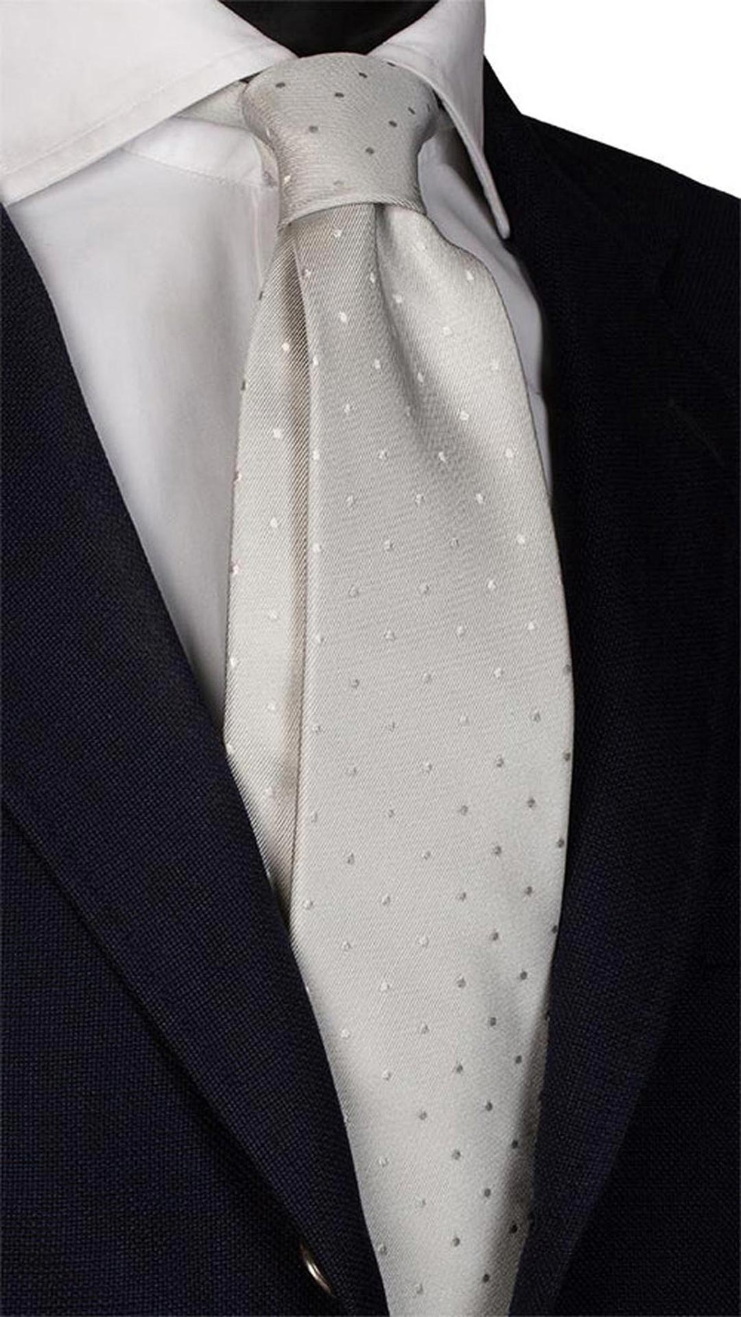 Cravatta da Cerimonia di Seta Grigia Argento a Pois Bianchi CY5904 Made in Italy Graffeo Cravatte