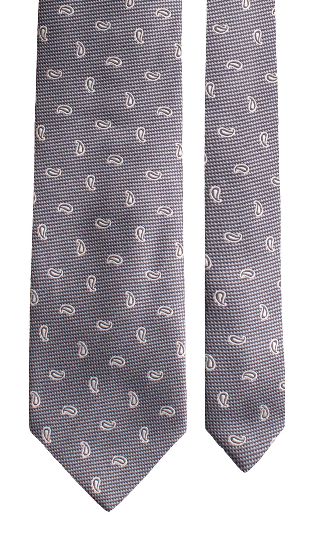Cravatta da Cerimonia di Seta Grigia Blu Paisley Tono su Tono CY1781 Graffeo Cravatte Made in Italy Pala