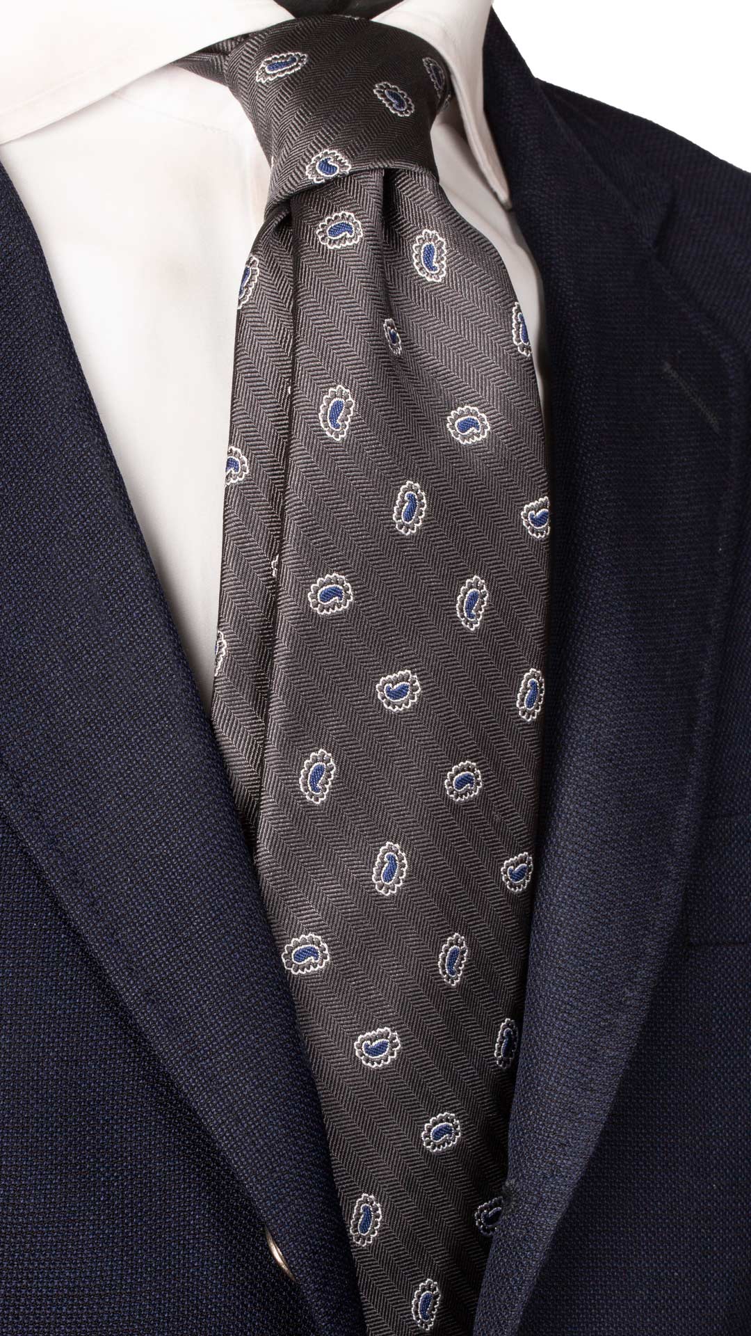 Cravatta da Cerimonia di Seta Grigia Paisley Blu CY6484 Made in Italy Graffeo Cravatte