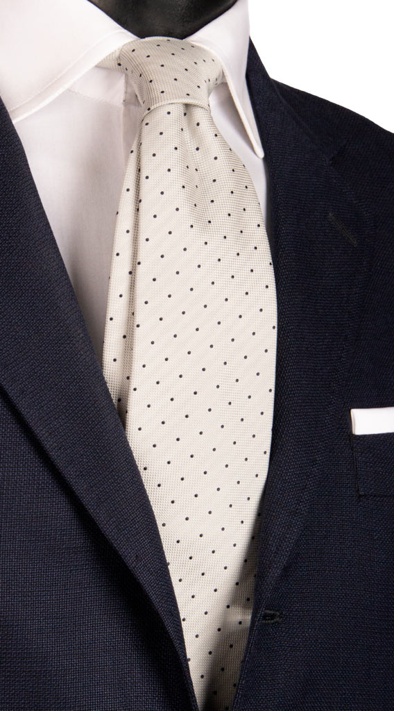 Cravatta da Cerimonia di Seta Grigia Perla a Pois Blu Made in Italy Graffeo Cravatte
