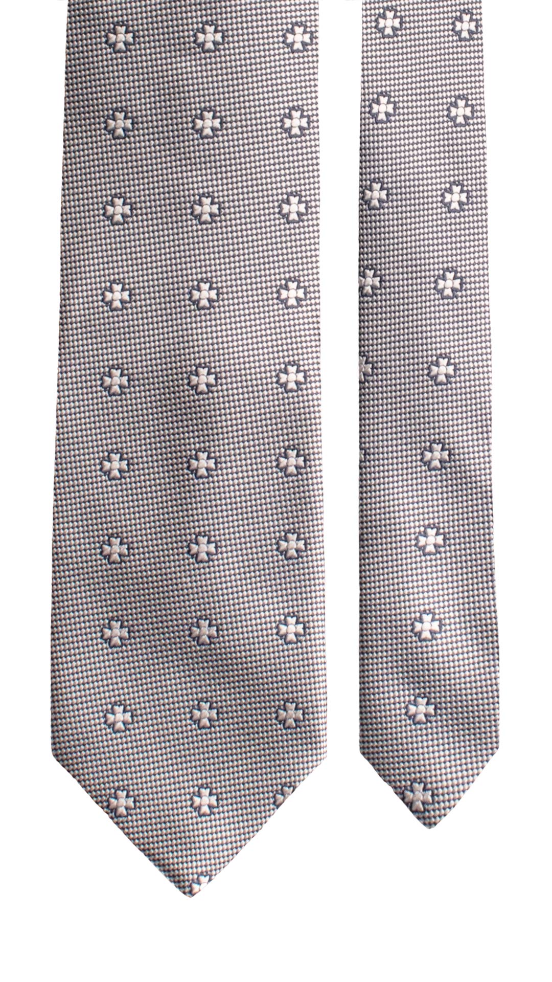 Cravatta da Cerimonia di Seta Grigio Argento Blu Fantasia Tono su Tono CY1770 Graffeo Cravatte Made in Italy Pala