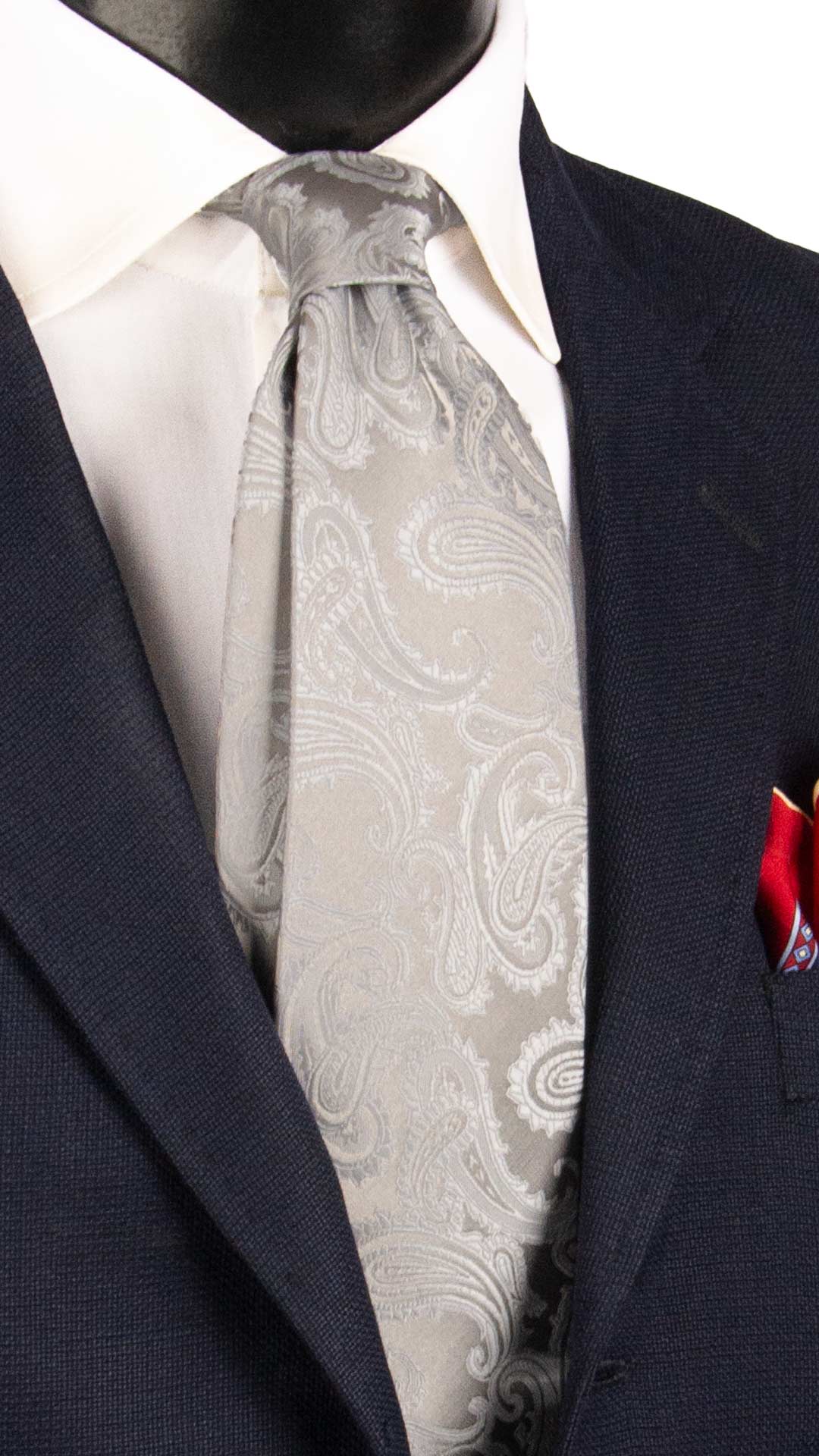 Cravatta da Cerimonia di Seta Grigio Argento Paisley Tono su Tono CY1589 Graffeo Cravatte Made in Italy