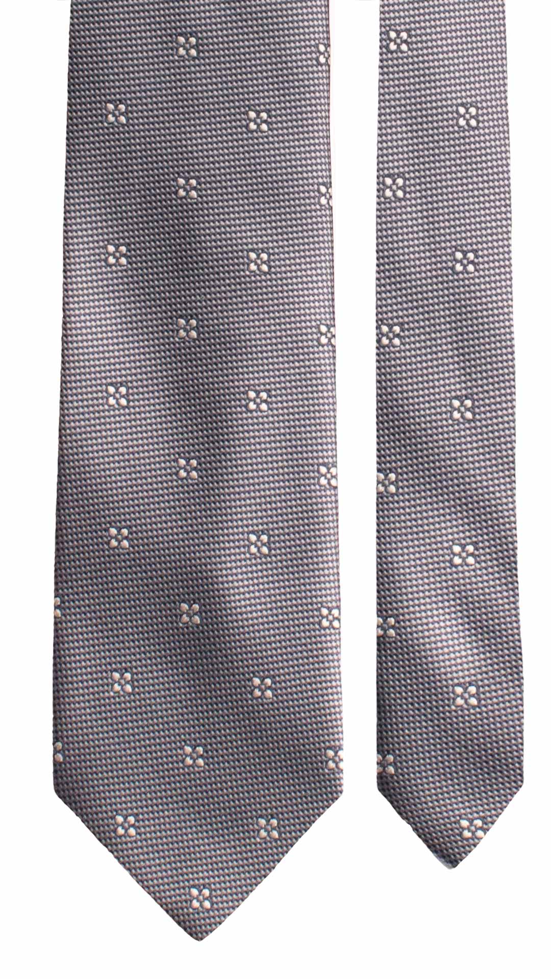 Cravatta da Cerimonia di Seta Grigio Scuro Blu Fantasia Grigio Argento CY1934 Graffeo Cravatte Made in Italy  Pala