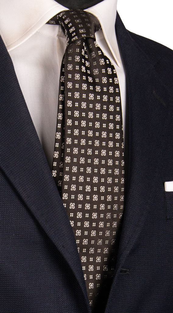 Cravatta da Cerimonia di Seta Nera Fantasia Grigia CY6842 Made in Italy Graffeo Cravatte