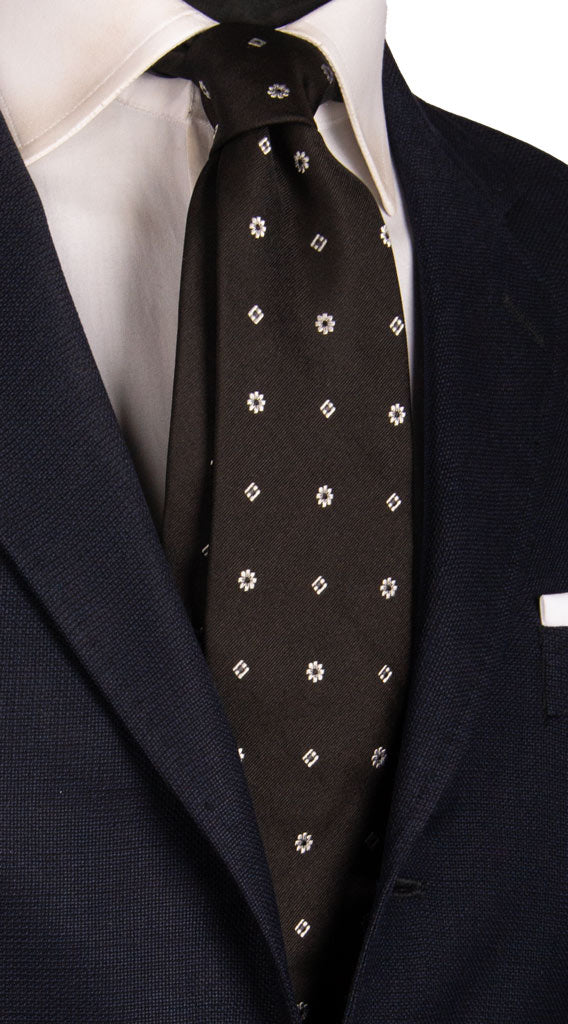 Cravatta da Cerimonia di Seta Nera Fantasia Grigia Argento CY6851 Made in Italy Graffeo Cravatte