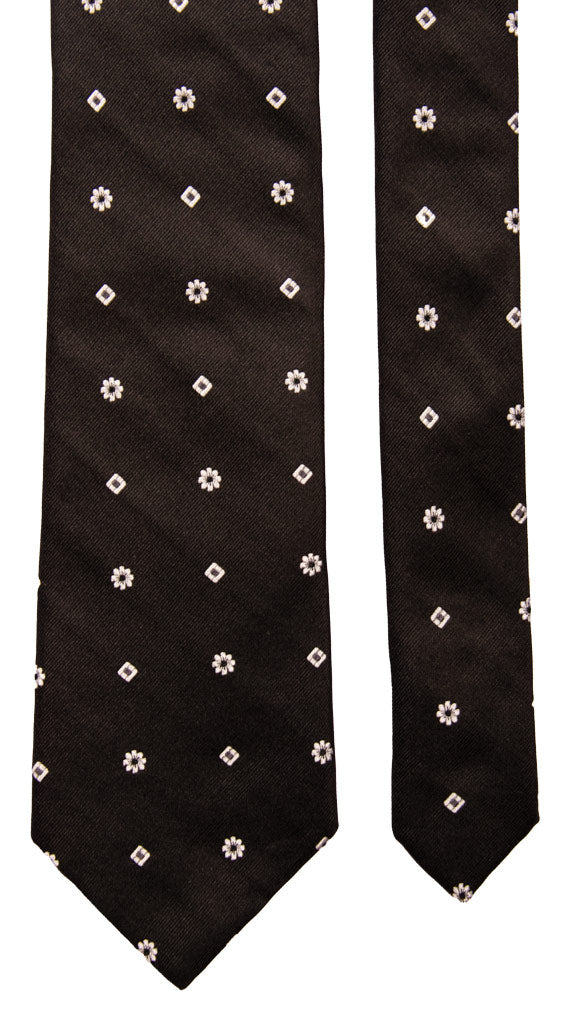 Cravatta da Cerimonia di Seta Nera Fantasia Grigia Argento CY6851 Pala