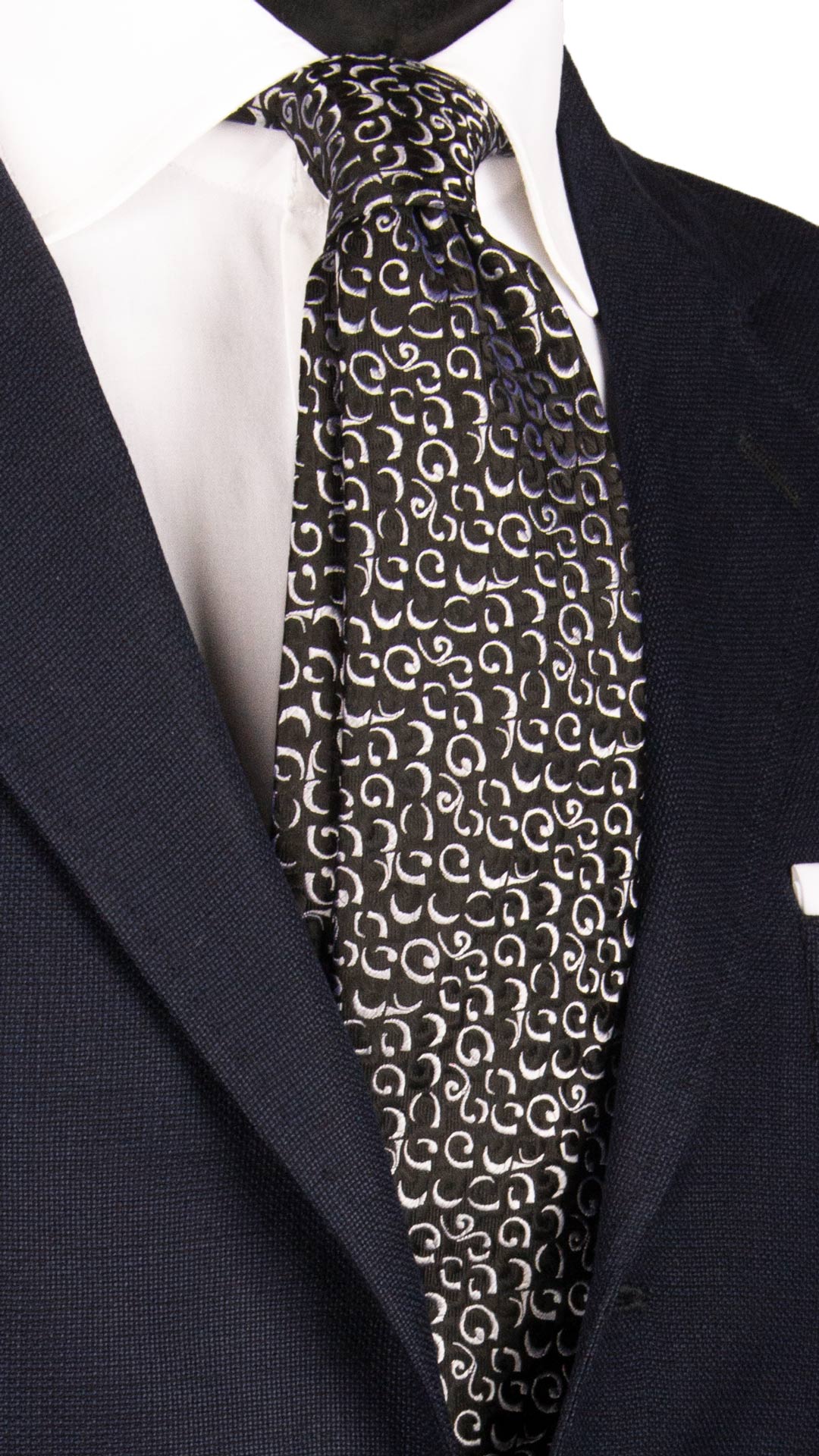 Cravatta da Cerimonia di Seta Nera Fantasia Grigio Argento CY6944 Made in Italy Graffeo Cravatte