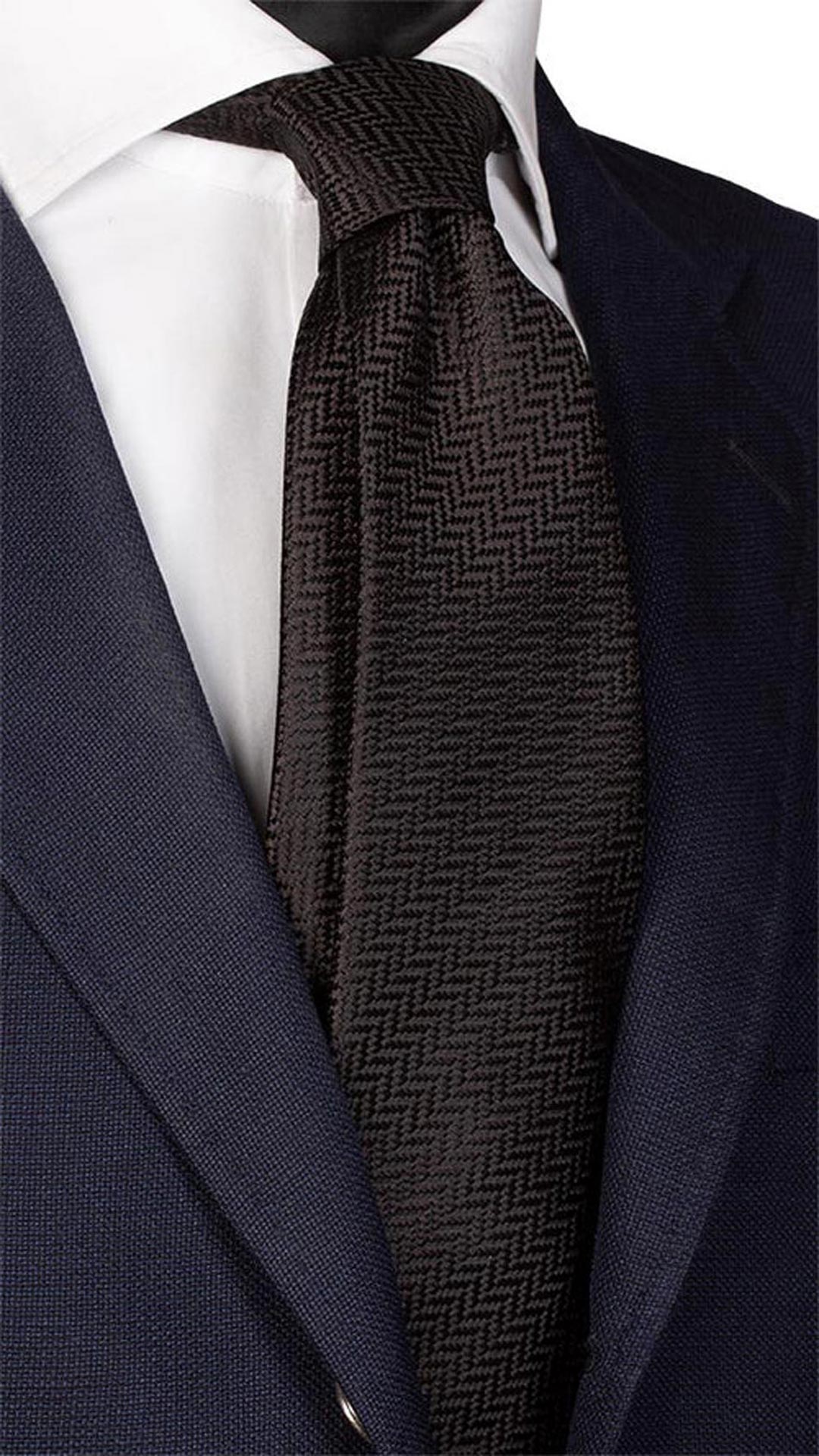 Cravatta da Cerimonia di Seta Nera Fantasia Lisca di Pesce Tono su Tono CY5908 Made in Italy Graffeo Cravatte