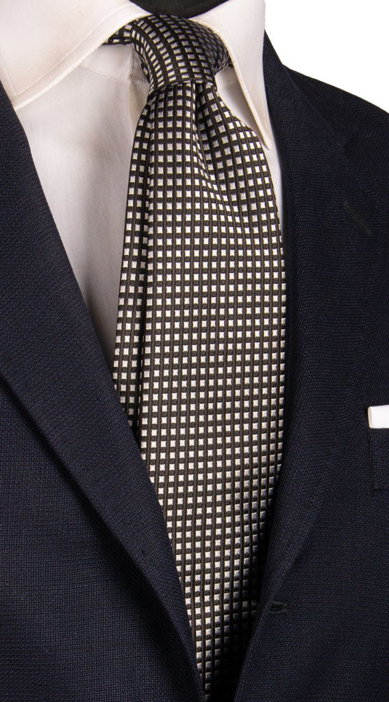 Cravatta da Cerimonia di Seta Nera Grigia Argento Fantasia CY6819 Made in Italy Graffeo Cravatte