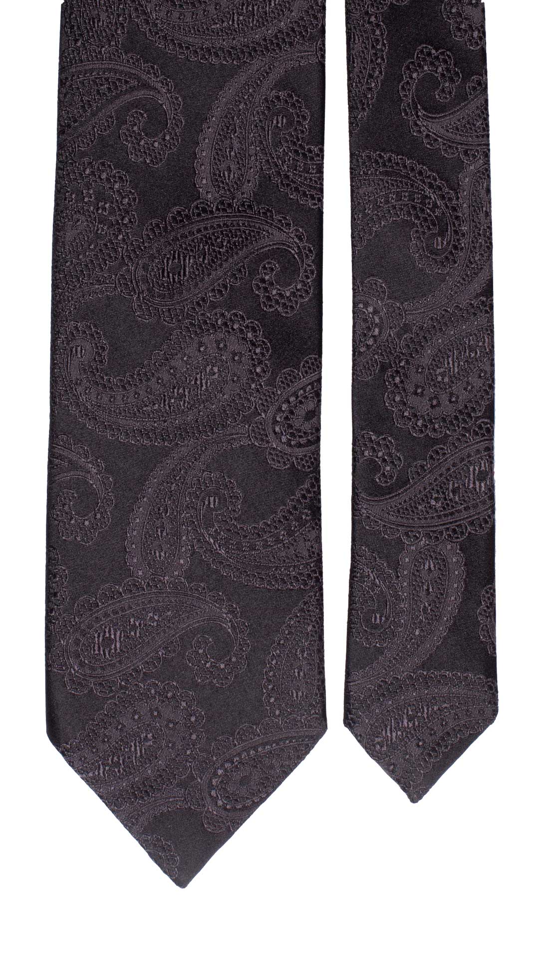 Cravatta da Cerimonia di Seta Nera Paisley Grigio Dettaglio