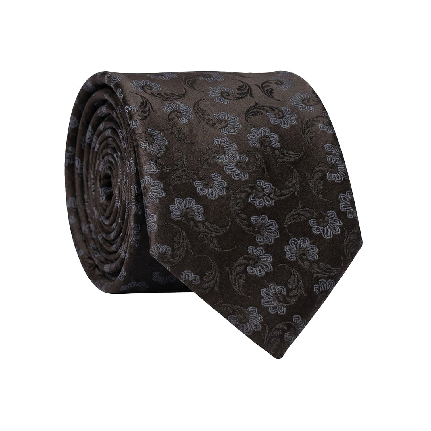 Cravatta da Cerimonia di Seta Nera a Fiori Grigi CY1583 Graffeo Cravatte Made in Italy Rotolo