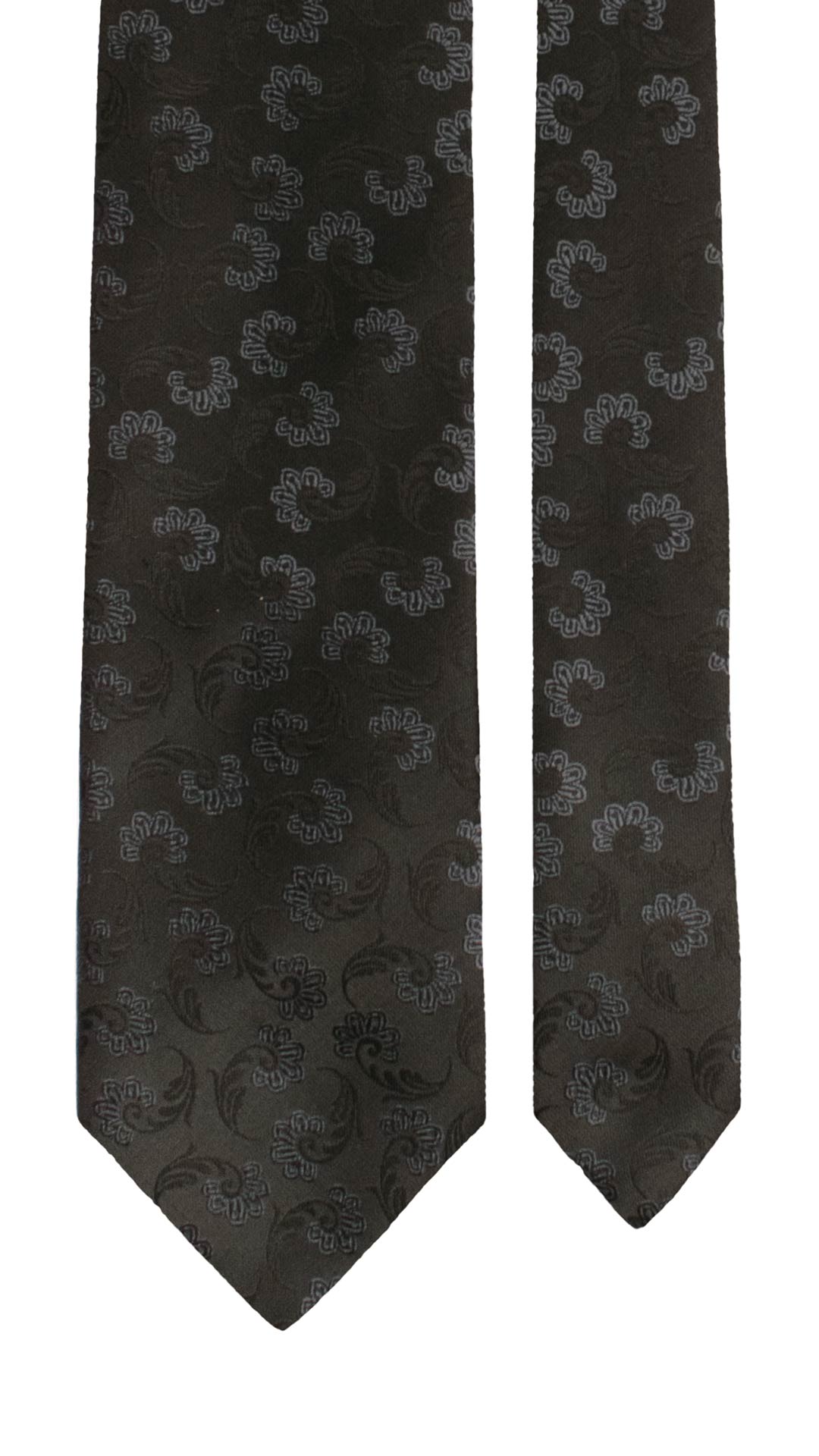 Cravatta da Cerimonia di Seta Nera a Fiori Grigi CY1583 Graffeo Cravatte Made in Italy Pala