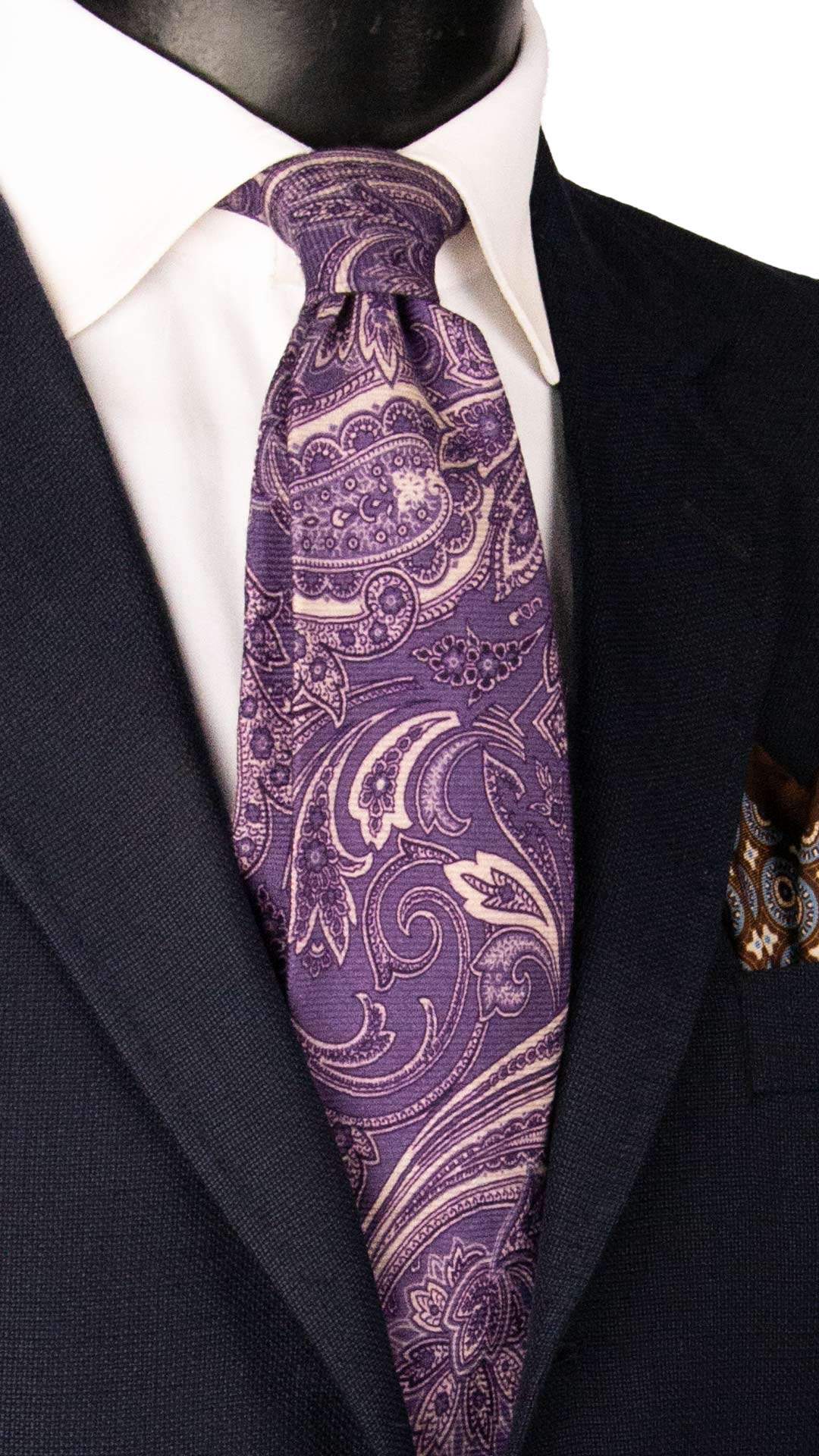 Cravatta di Cashmere Viola Paisley Bianco L1200 Made in Italy Graffeo Cravatte