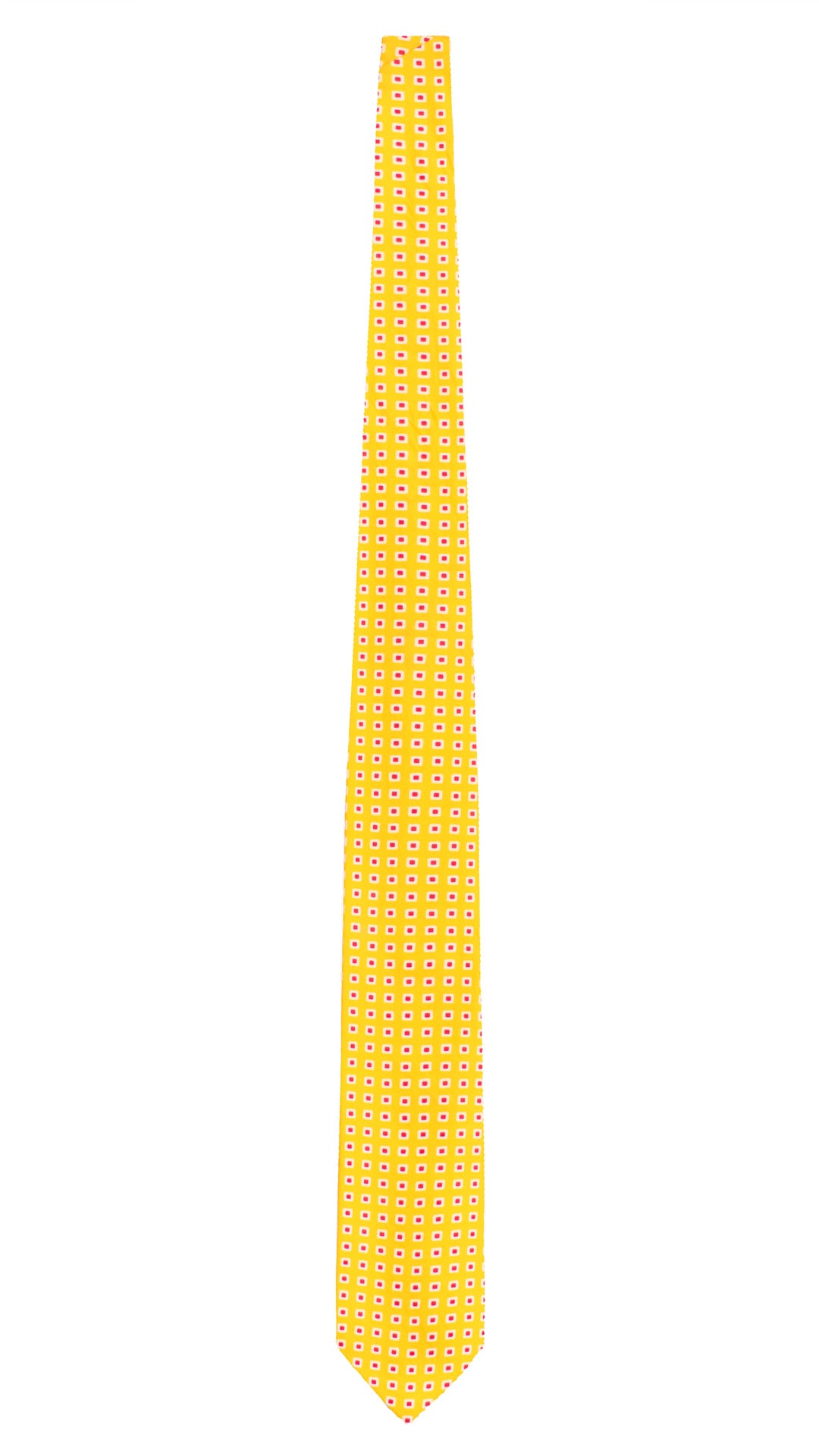 Cravatta di Cotone Gialla Fantasia Fucsia Bianco 7663 Made in Italy Graffeo Cravatte Intera