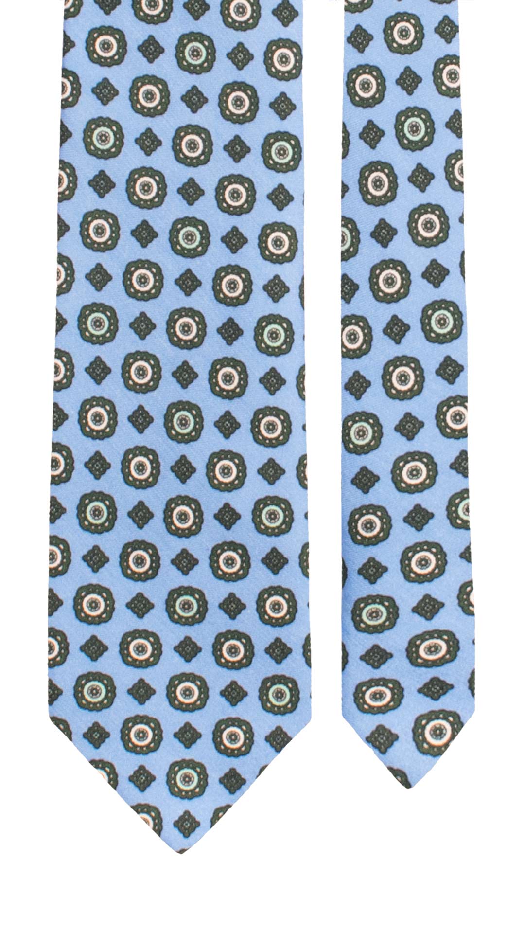 Cravatta di Lana Azzurra Fantasia Verde Bianco Verde Acqua L1390 Made in Italy Graffeo Cravatte Pala