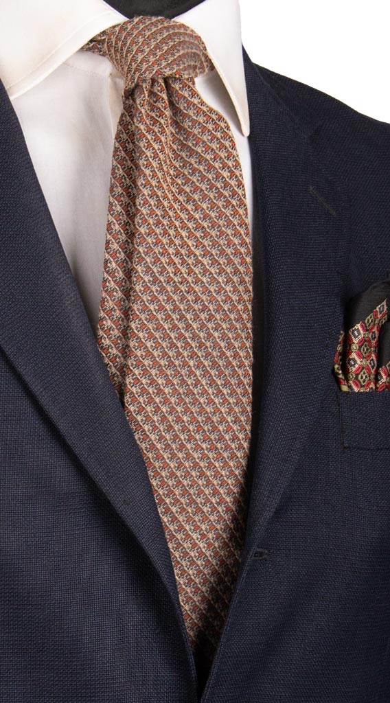 Cravatta di Lana Beige Fantasia Marrone Blu Made in Italy Graffeo Cravatte
