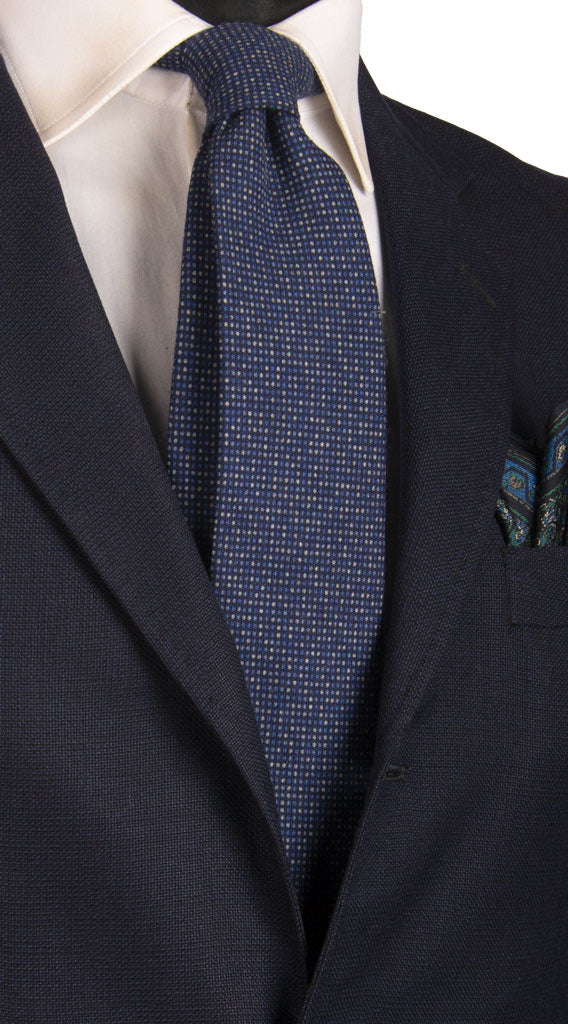 Cravatta di Lana Blu Fantasia Celeste Grigia Made in Italy Graffeo Cravatte