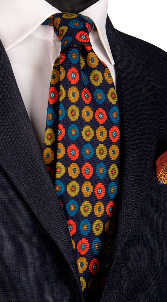 Cravatta di Lana Blu Fantasia Multicolor Made in Italy Graffeo Cravatte