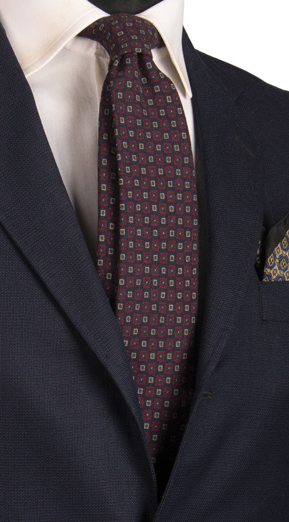 Cravatta di Lana Blu Fantasia Rossa Tortora Marrone Made in italy Graffeo Cravatte