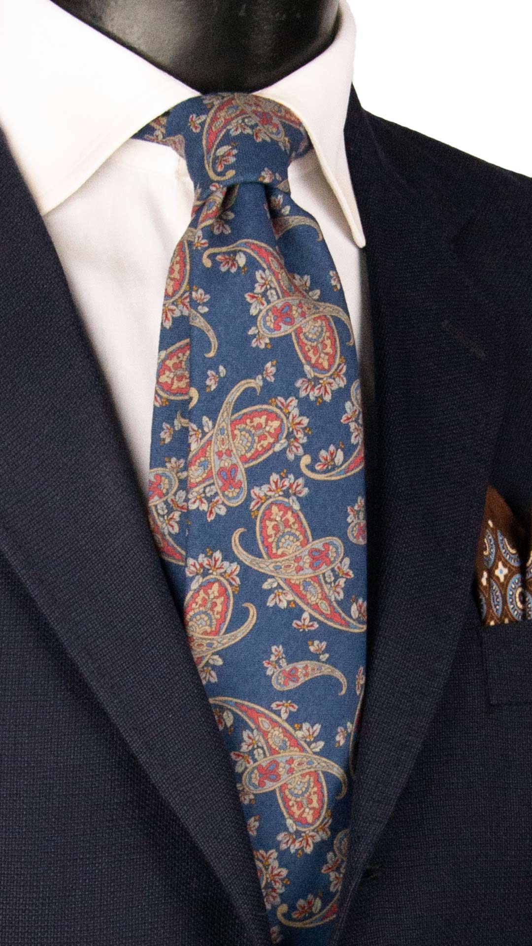 Cravatta di Lana Blu Navy Paisley Multicolor L1330 Made in Italy Graffeo Cravatte