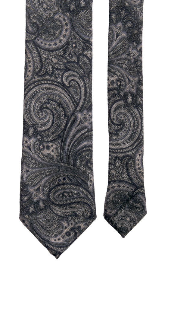 Cravatta di Lana Blu Paisley Grigio Made in Italy Graffeo Cravatte Pala