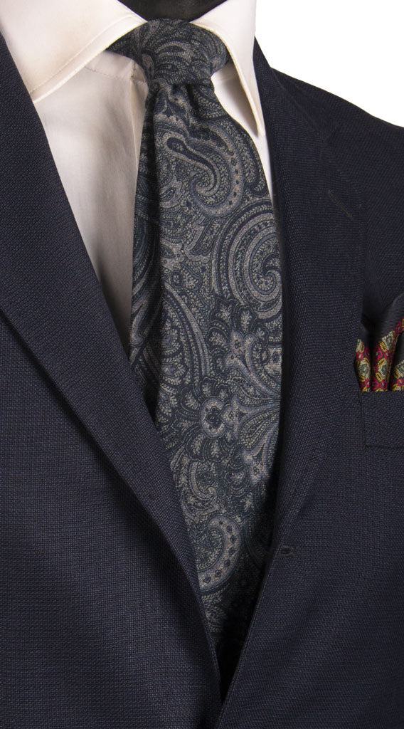 Cravatta di Lana Blu Paisley Grigio Made in Italy Graffeo Cravatte