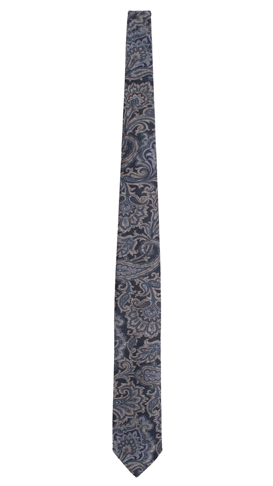 Cravatta di Lana Blu Paisley Grigio Tortora Bluette Celeste L1249 Made in Italy Graffeo Cravatte Intera