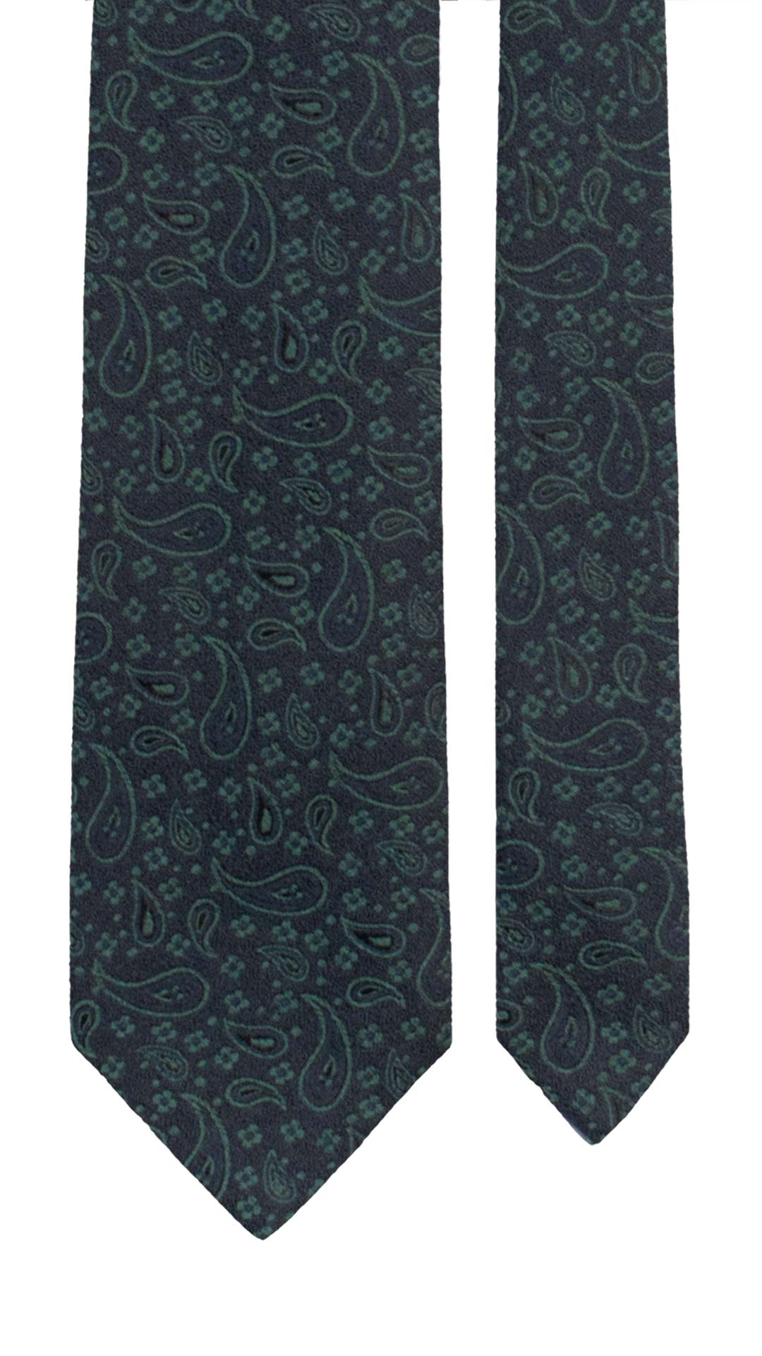 Cravatta di Lana Blu Paisley Verde L1369 Made in Italy Graffeo Cravatte Pala