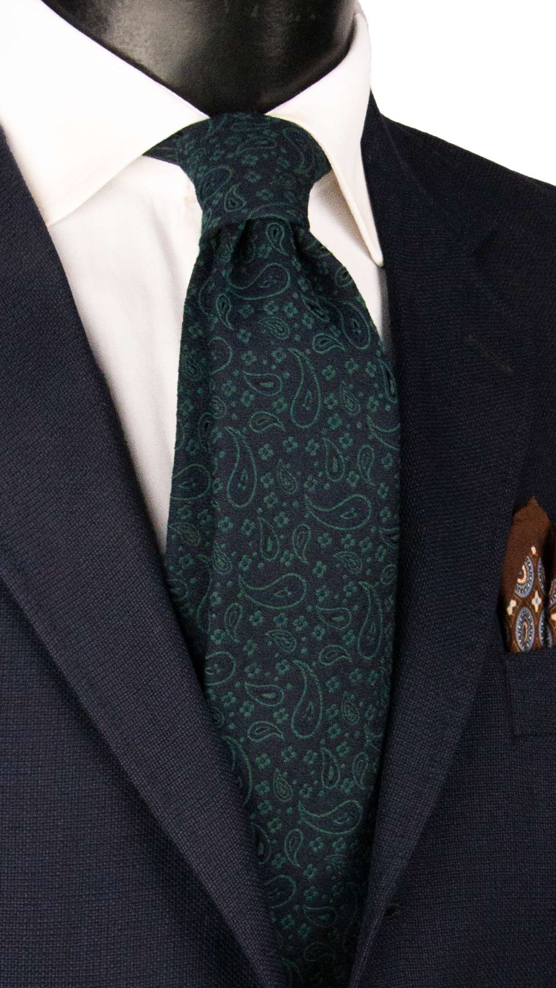 Cravatta di Lana Blu Paisley Verde L1369 Made in Italy Graffeo Cravatte