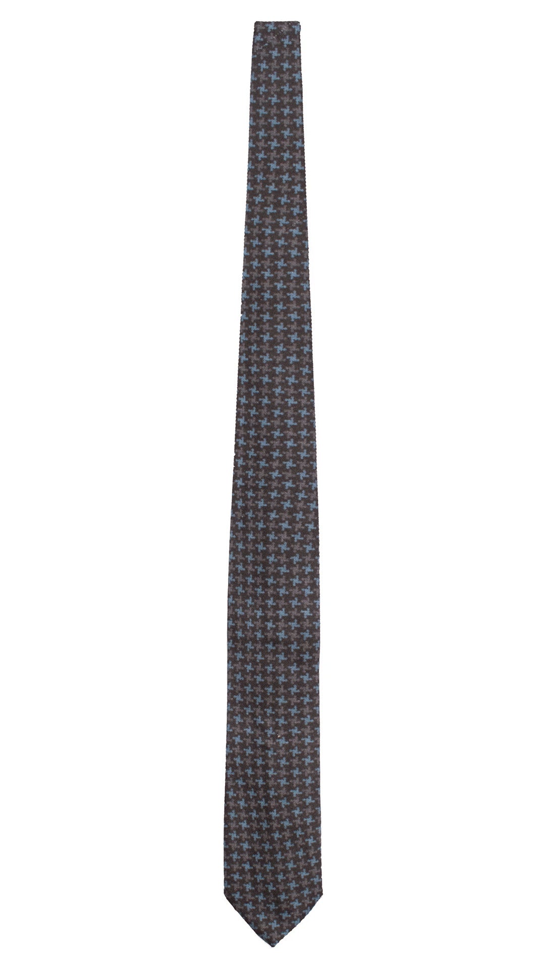 Cravatta di Lana Blu Scuro Pied de Poule Celeste Grigio L1206 Made in Italy Graffeo Cravatte Intera