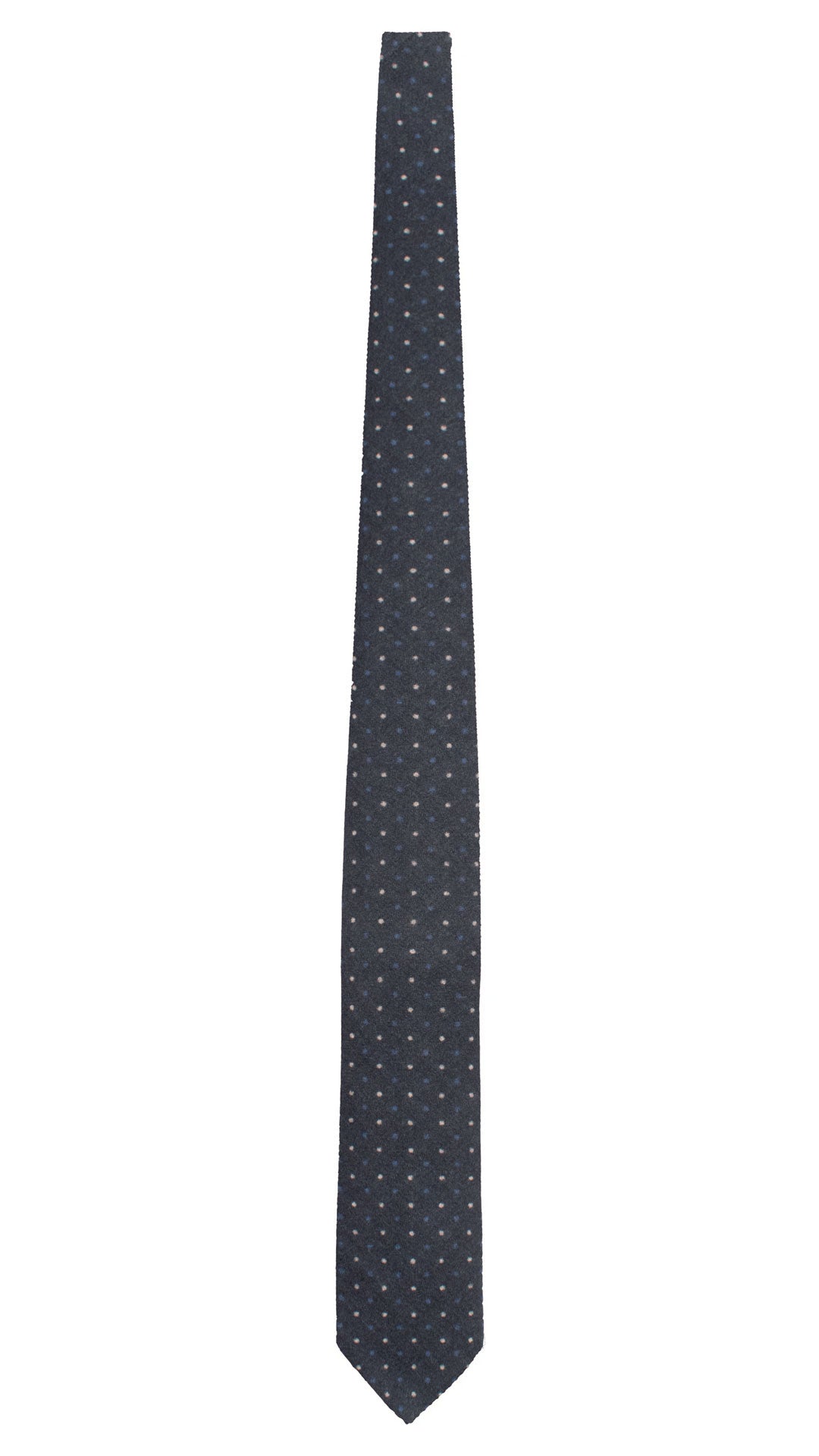Cravatta di Lana Blu a Pois Blu Navy Grigi L1360 Made in Italy Graffeo Cravatte Intera