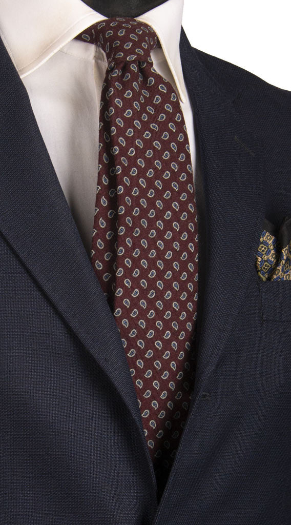 Cravatta di Lana Borgogna Paisley Grigio Chiaro Celeste Made in Italy Graffeo Cravatte