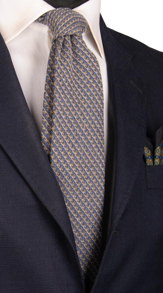 Cravatta di Lana Grigia Fantasia Bluette Made in Italy Graffeo Cravatte