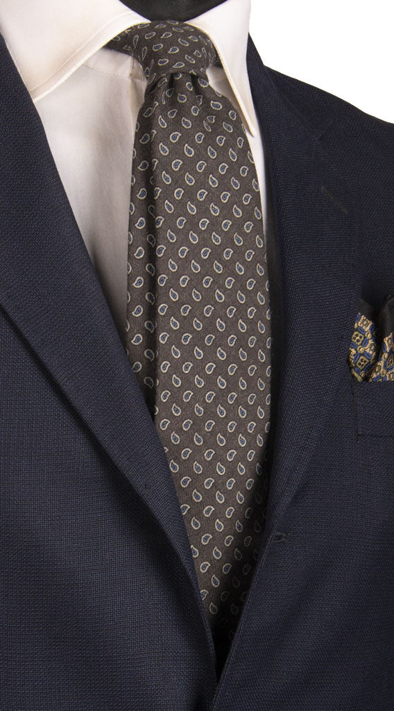 Cravatta di Lana Grigia Paisley Grigio Chiaro Celeste Made in italy Graffeo Cravatte